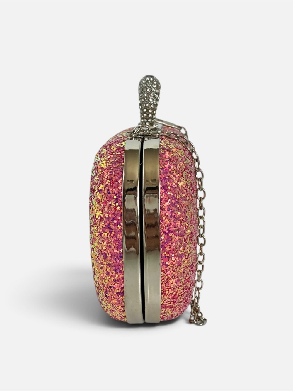 Pink Glitter Ring-Clasp Evening Clutch with Chain - Picture 4 of 9